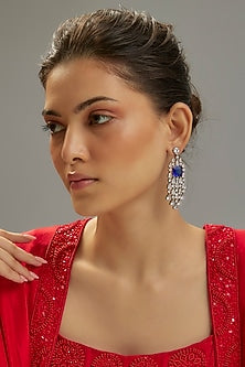 Silver Finish Sapphire Stone & Zircon Dangler Earrings