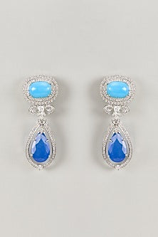 Silver Finish Sapphire Opal Stone & Zircon Dangler Earrings