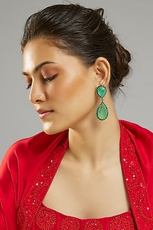 Silver Finish Emerald Stone & Zircon Dangler Earrings