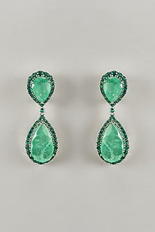 Silver Finish Emerald Stone & Zircon Dangler Earrings