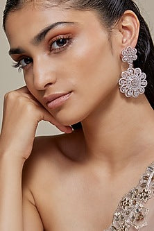 Silver Finish Zircon Dangler Earrings