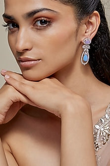 Silver Finish Turquoise Opal Stone & Zircon Dangler Earrings
