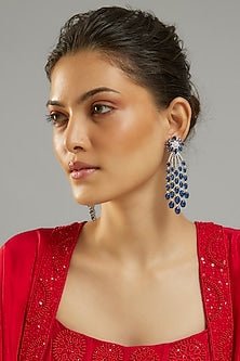 Silver Finish Sapphire Stone & Zircon Dangler Earrings