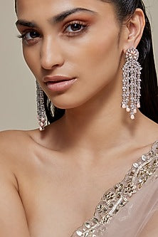 Silver Finish Peach Opal Stone & Zircon Dangler Earrings
