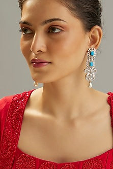 Gold Finish Blue Opal Stone & Zircon Dangler Earrings