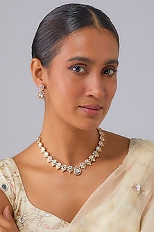 Gold Finish Zircon & Kundan Polki Choker Necklace Set