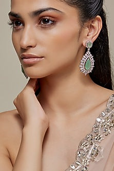 White Finish Zircon & Fluorite Stone Dangler Earrings