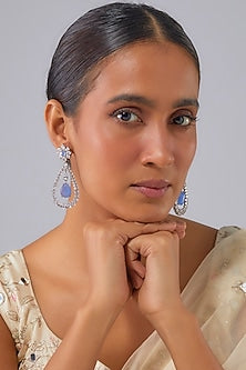 White Finish Zircon & Blue Opal Stone Dangler Earrings