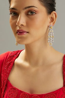 White Finish Zircon & Citrine Stone Dangler Earrings