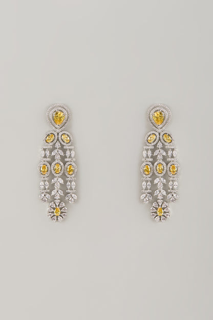 White Finish Zircon & Citrine Stone Dangler Earrings