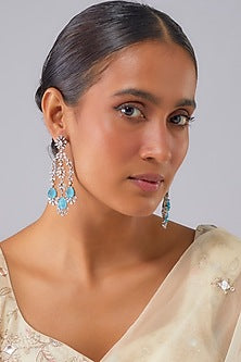 White Finish Zircon & Blue Stone Dangler Earrings