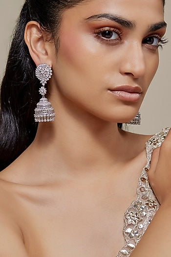 White Finish Zircon Dangler Earrings