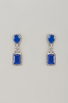 White Finish Zircon & Blue Sapphire Stone Dangler Earrings