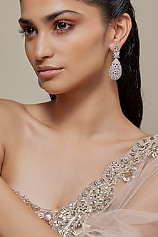 White Finish Zircon & Orange Stone Dangler Earrings