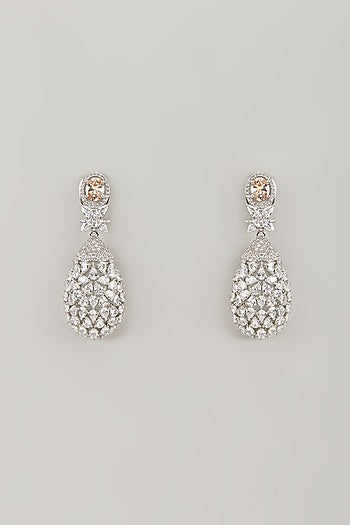 White Finish Zircon & Orange Stone Dangler Earrings