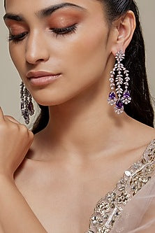 White Finish Zircon & Amethyst Stone Dangler Earrings