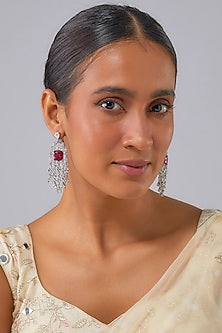 Silver Finish Ruby Stone & Zircon Dangler Earrings