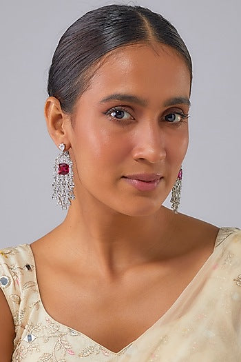 Silver Finish Ruby Stone & Zircon Dangler Earrings