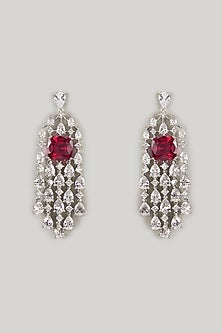 Silver Finish Ruby Stone & Zircon Dangler Earrings