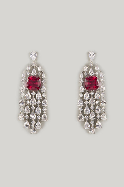 Silver Finish Ruby Stone & Zircon Dangler Earrings