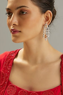 Silver Finish Citrine Stone & Zircon Dangler Earrings
