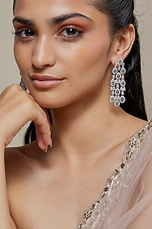 Silver Finish Blue Topaz Stone & Zircon Dangler Earrings