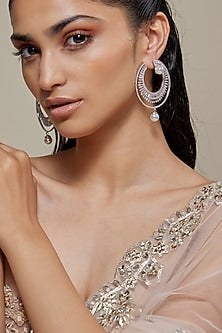 Silver Finish Pearl & Zircon Dangler Earrings