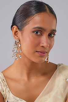 Gold Finish Kundan Polki & Zircon Dangler Earrings