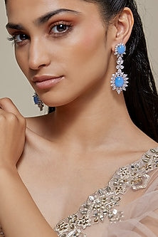 Silver Finish Blue Opal Stone & Zircon Dangler Earrings