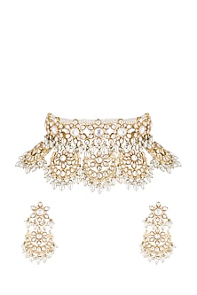 Gold Finish Meenakari Kundan & Pearl Choker Necklace Set
