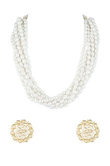 Gold Finish Pearl Necklace Set