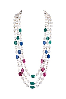Gold Finish Multi Colored Beaded Long Necklace