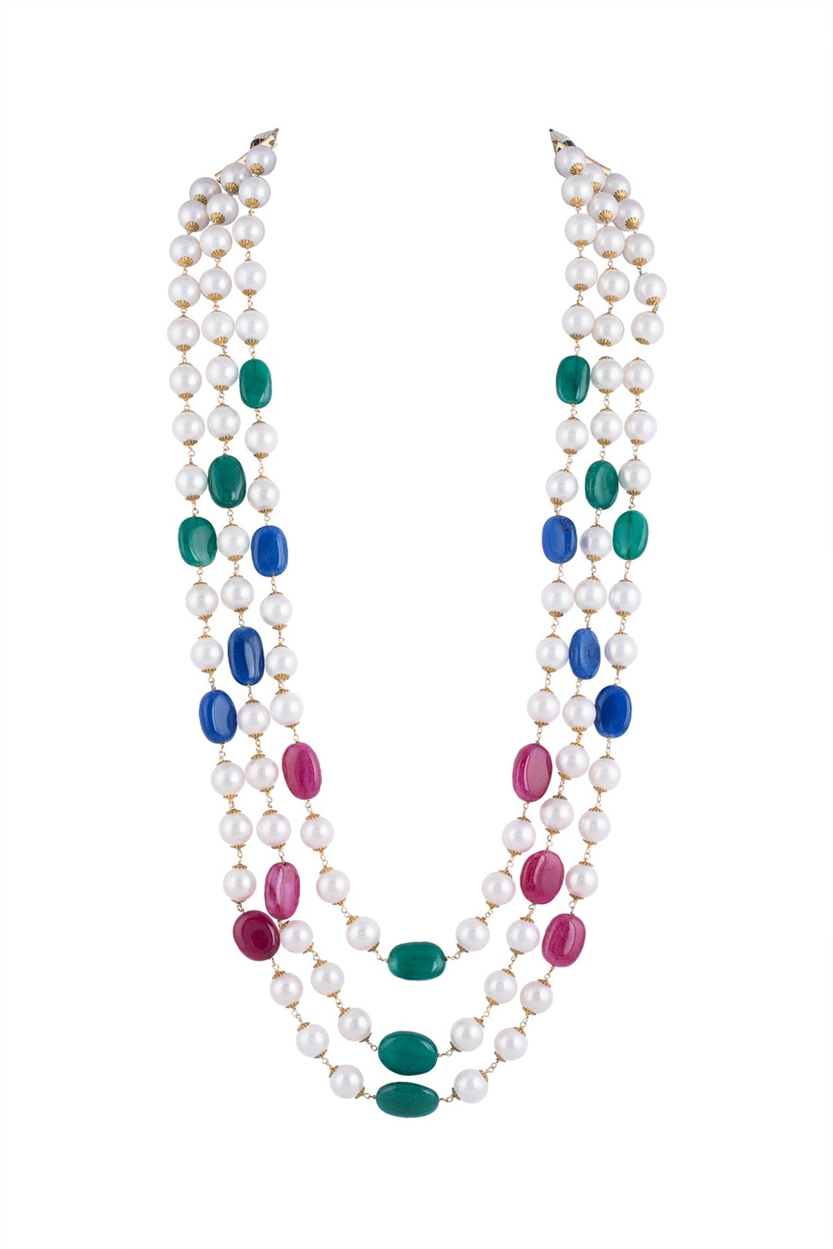 Gold Finish Multi Colored Beaded Long Necklace