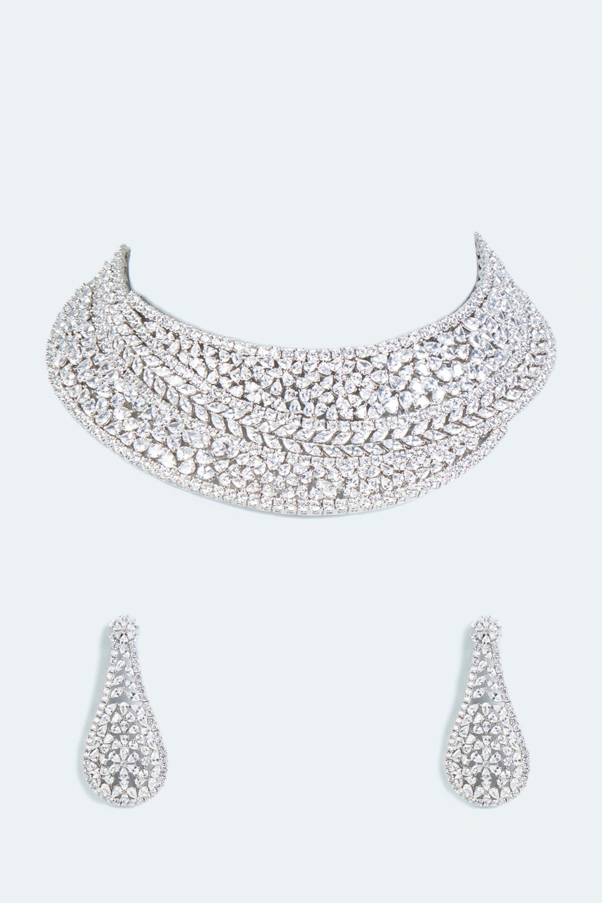 White Finish Faux Diamond Necklace Set