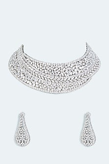 White Finish Faux Diamond Necklace Set