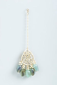 Gold Finish Emerald Stone Maangtikka With Earrings