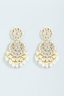 Gold Finish Kundan Polki Maangtikka With Earrings