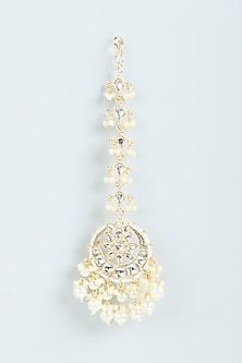 Gold Finish Kundan Polki Maangtikka With Earrings