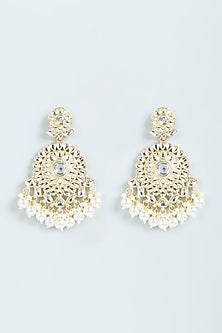 Gold Finish Kundan Polki & Pearl Maangtikka With Earrings