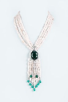 White Finish Light Pink Beaded Long Necklace
