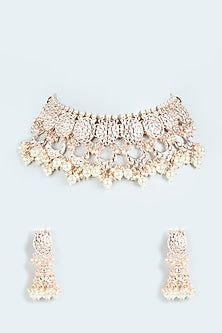 Rose Gold Finish Kundan Polki Choker Necklace Set