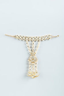 Gold Finish Kundan Polki Hathphools (Set of 2)