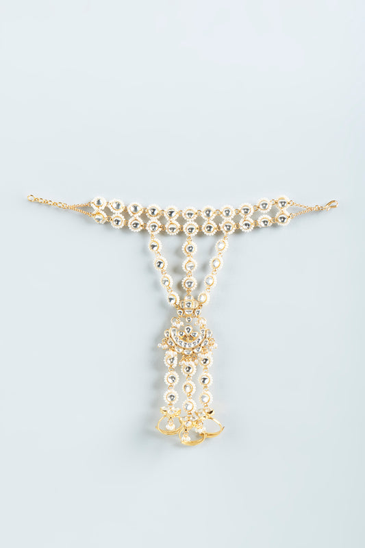 Gold Finish Kundan Polki Hathphools (Set of 2)