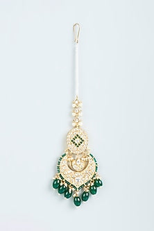 Gold Finish Emerald Beaded Maangtikka