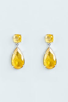 White Finish Yellow Stone Dangler Earrings