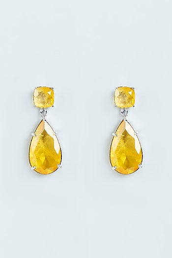 White Finish Yellow Stone Dangler Earrings