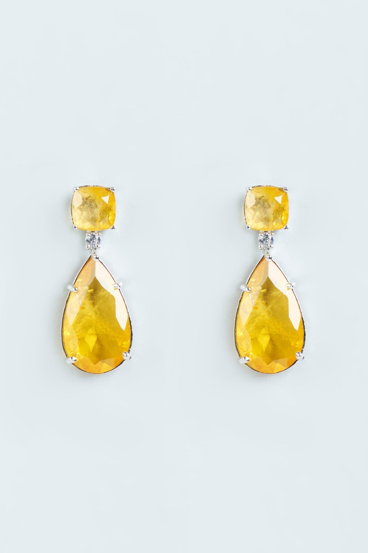 White Finish Yellow Stone Dangler Earrings