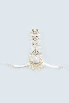 Gold Finish Kundan Polki & Pearl Mathapatti
