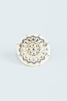 Gold Finish Ring With Kundan Polki