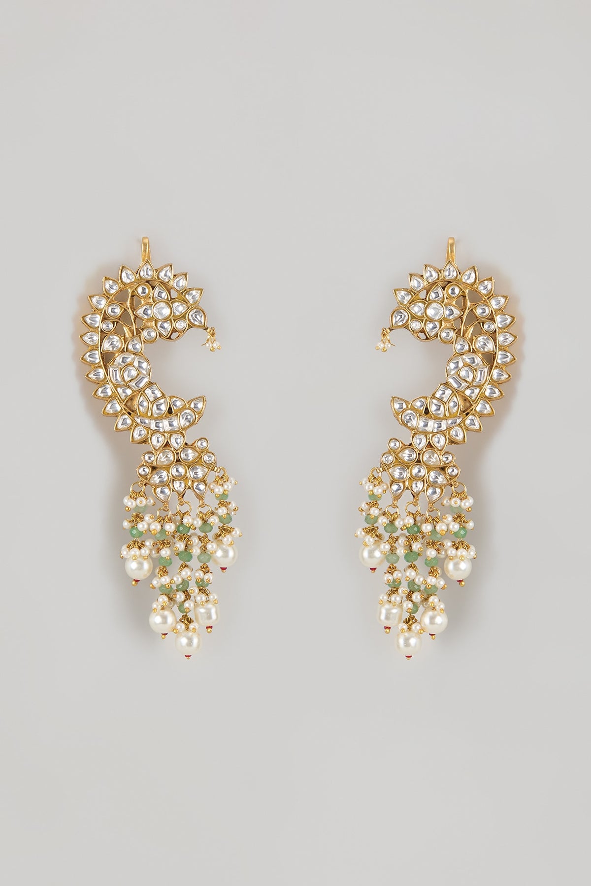 Gold Finish Kundan Polki & Pearl Beaded Ear Cuff Earrings